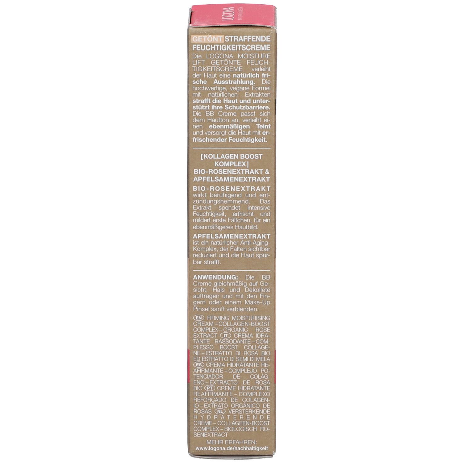 Produktverpackung mit Text. Enthält Informationen zu Inhaltsstoffen, Anwendung und Hersteller. Vegan. 30 ml.