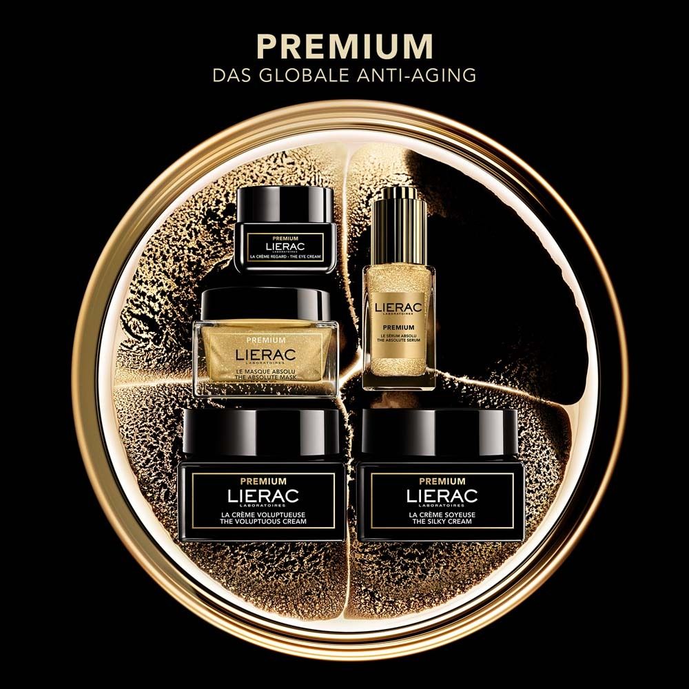 Divers produits LIERAC Premium. Disposition dorée. Inscription: Premium, LIERAC.