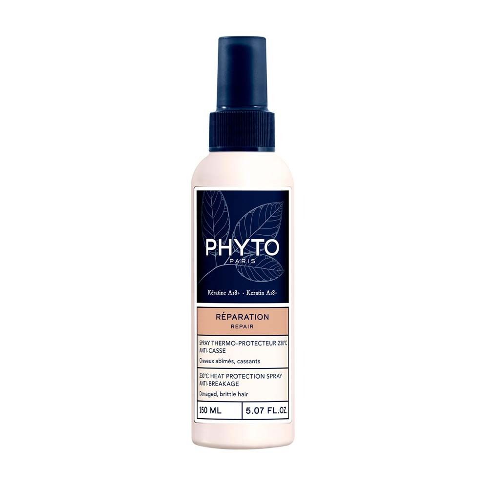 Flasche mit Spraykopf. Aufschrift: PHYTO PARIS, Réparation, Hitzeschutz Spray. 150 ml.
