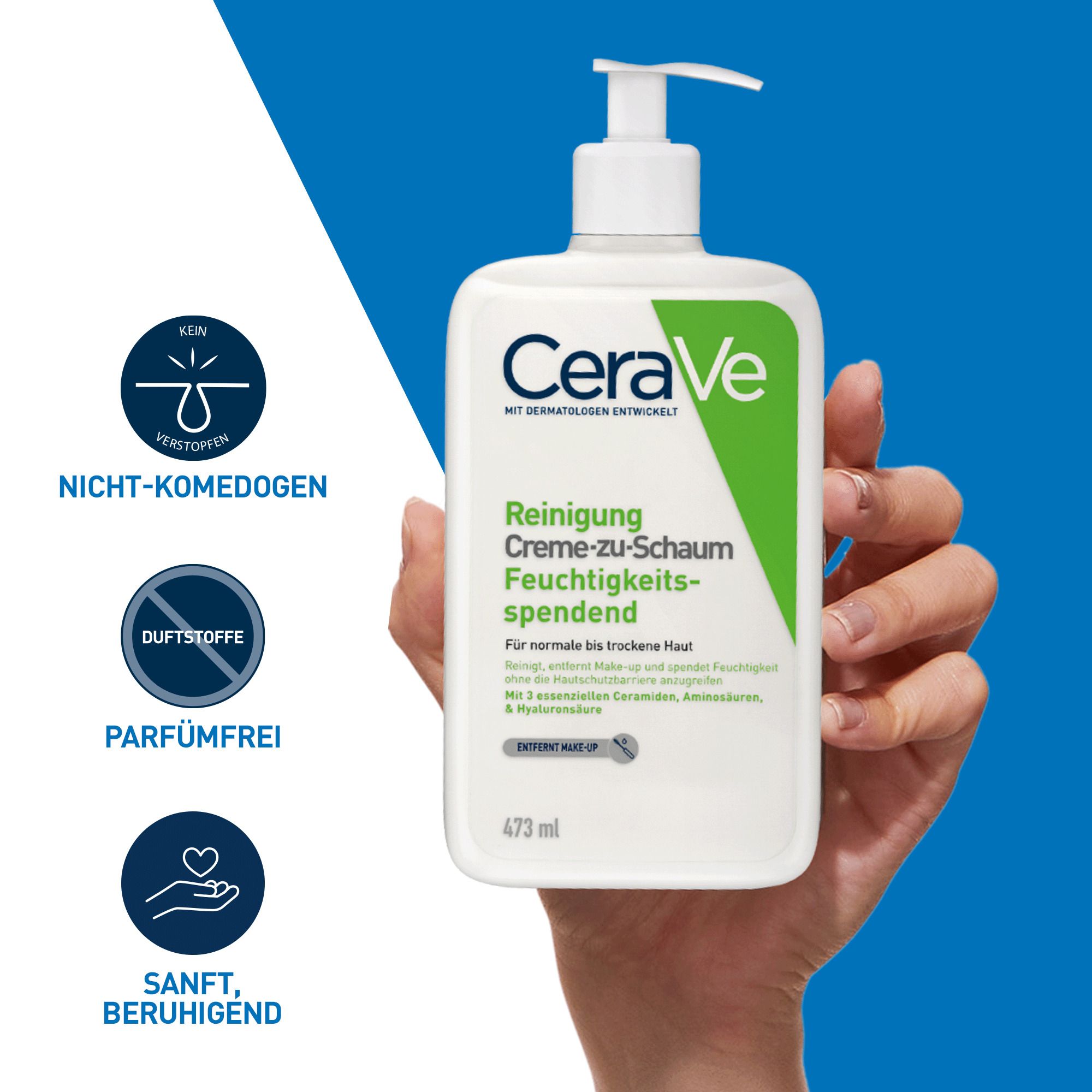 CERAVE crème à mousse nettoyante pour peaux normales à sèches, nettoyant visage & démaquillant, avec 3 céramides essentielles & hyaluron