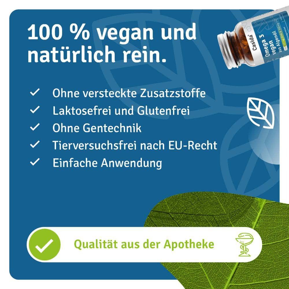Blaue Grafik mit Text: 100% vegan und natürlich rein. Ohne versteckte Zusatzstoffe. Laktosefrei.