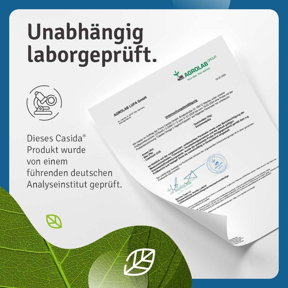 Zertifikat: Agrolab Lufa GmbH. Dieses Casida Produkt wurde von einem führenden deutschen Analyseinstitut geprüft.