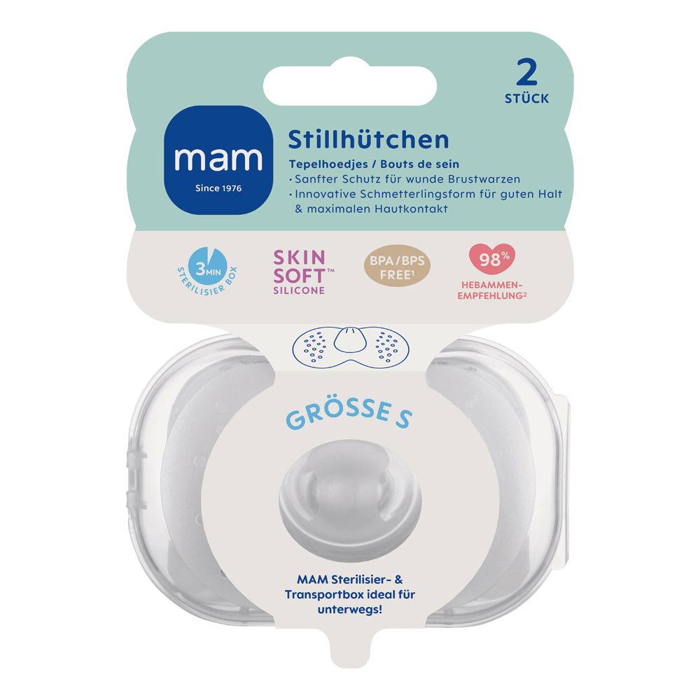 MAM Stillhütchen Größe S in Sterilisier- & Transportbox.