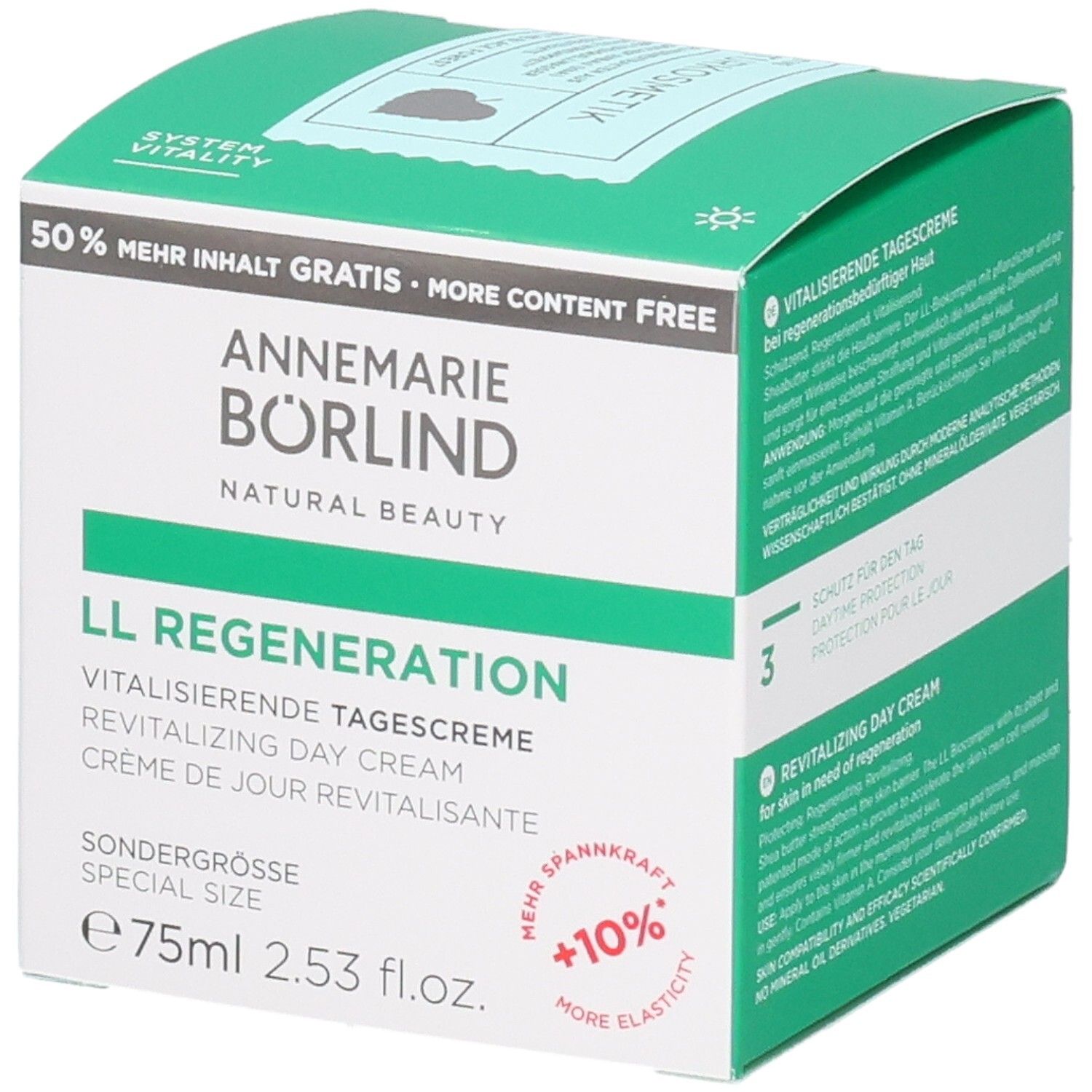 Annemarie Börlind LL Regeneration Tagescreme, 75ml Sondergröße. Vitalisierende Tagescreme mit +10% mehr Elastizität.