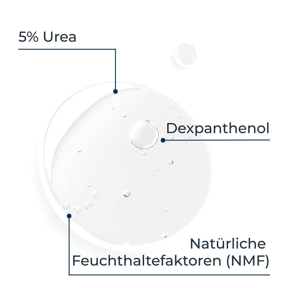 Goutte avec 5% d'urée, de dexpanthénol et de facteurs naturels d'hydratation (NMF).