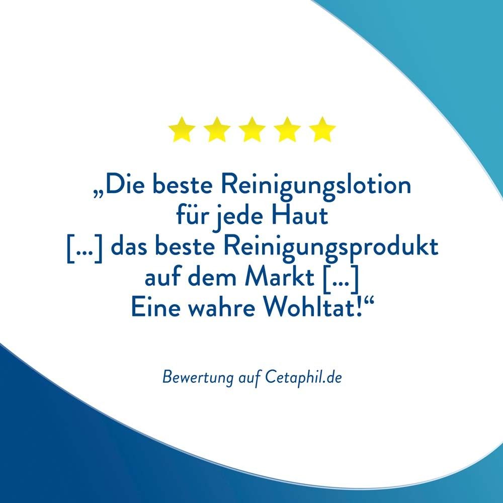 Textzitat mit 5 Sternen. Bewertung auf Cetaphil.de.