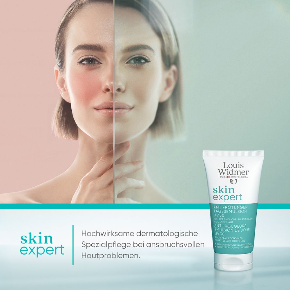 Louis Widmer Skin Expert Émulsion Jour Anti-Rougeurs UV 30 et type de peau.