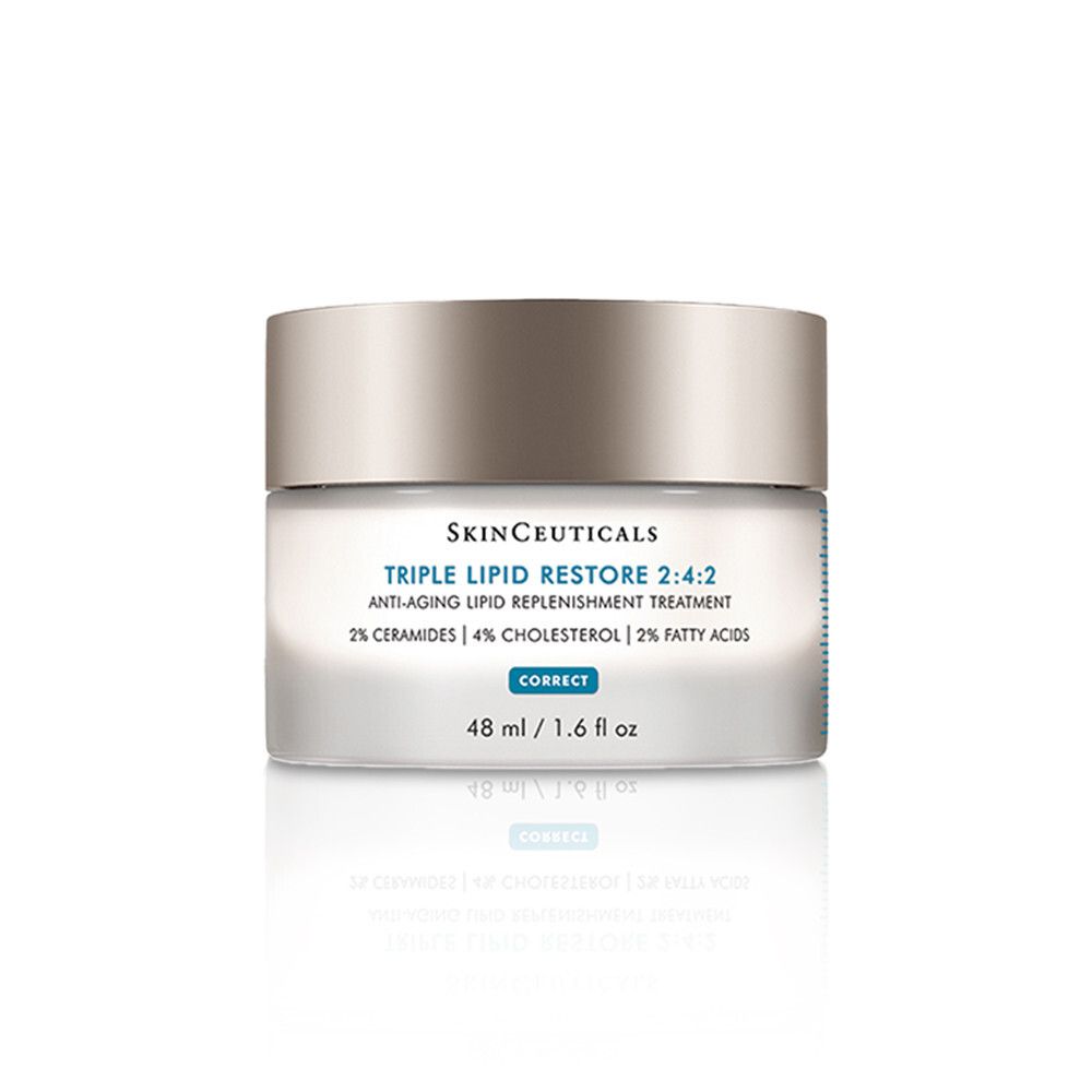 Pot de crème avec couvercle. Inscription : SkinCeuticals TRIPLE LIPID RESTORE 2:4:2. 48 ml / 1.6 fl oz.