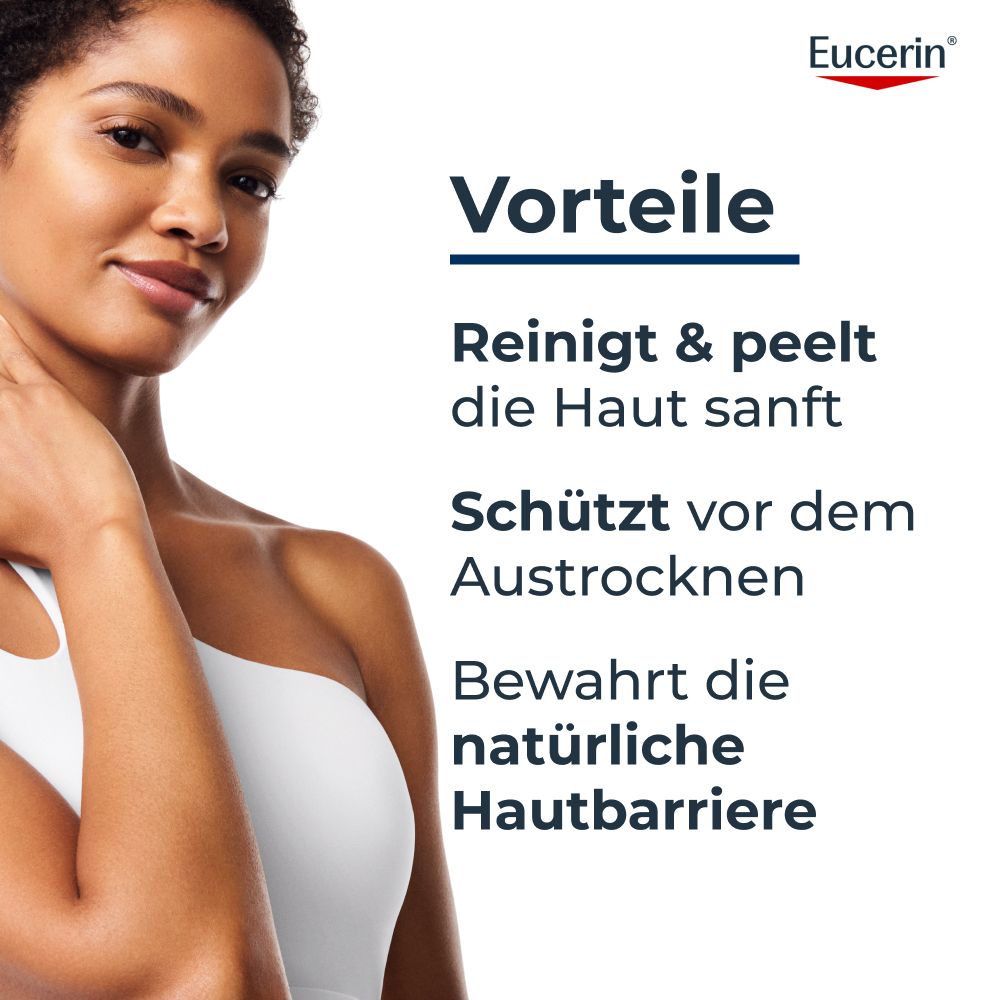 Frau mit trockener Haut, Eucerin UreaRepair Vorteile: reinigt sanft, schützt vor Austrocknung.