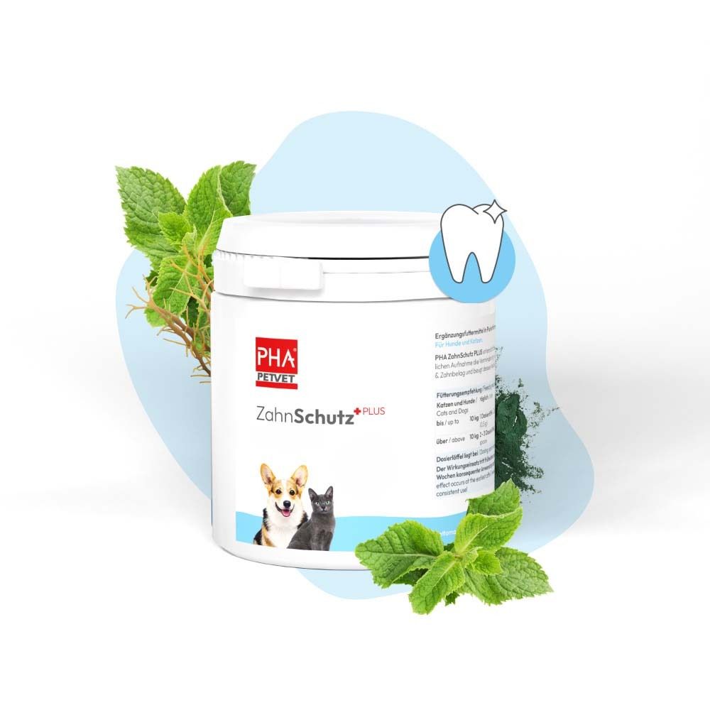 Weißes Produktglas mit Deckel, umgeben von Minze und blauem Hintergrund. Logo und Produktname.