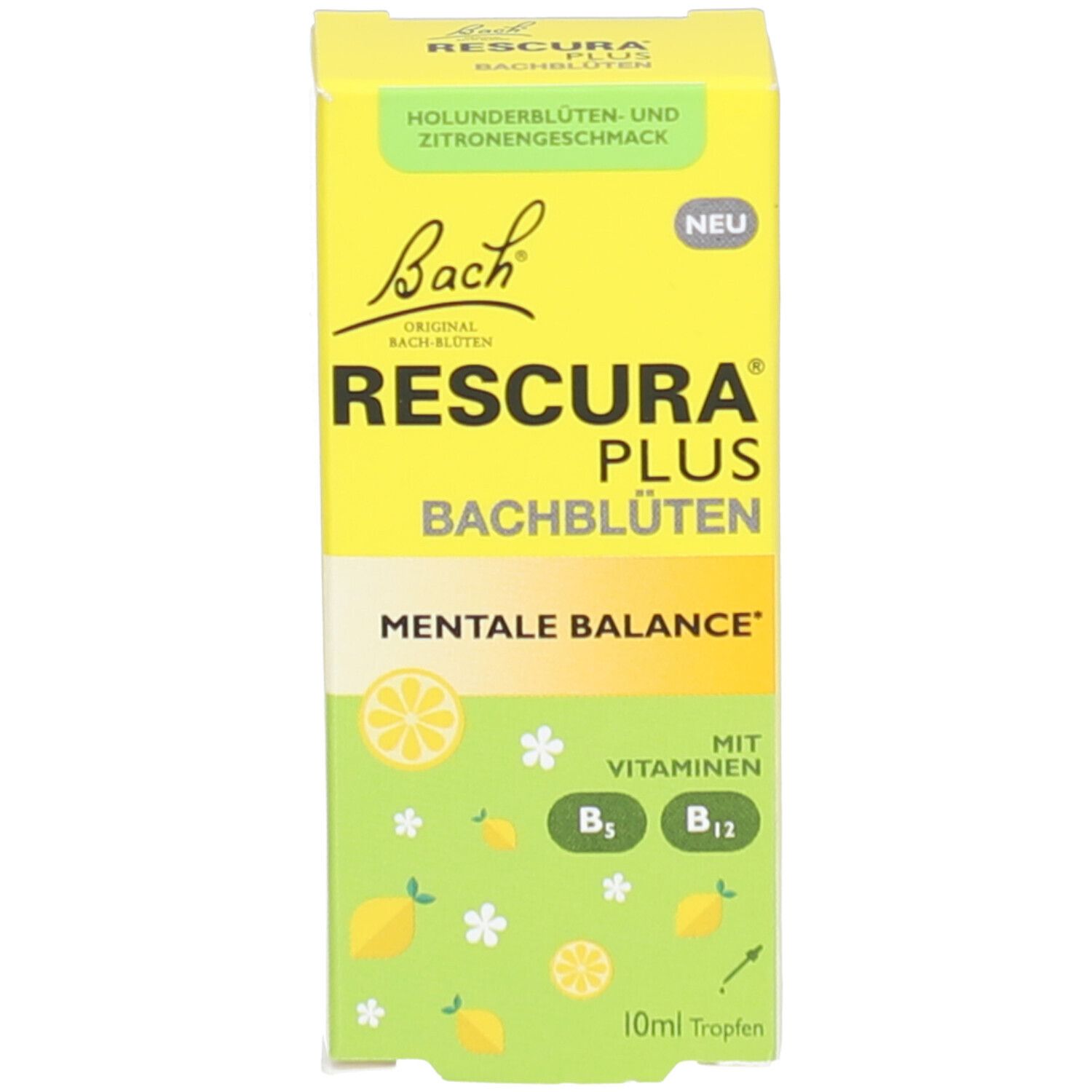 Emballage produit jaune. Nom et logo du produit sur le devant. Avec illustrations et texte.