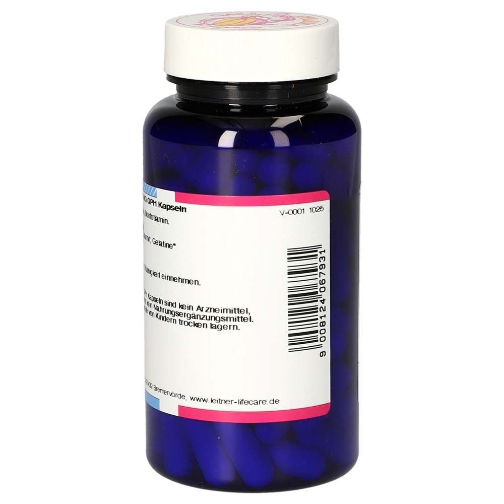 Rückseite der blauen Flasche. Barcode und weitere Informationen. Hersteller: Leitner Life Care.