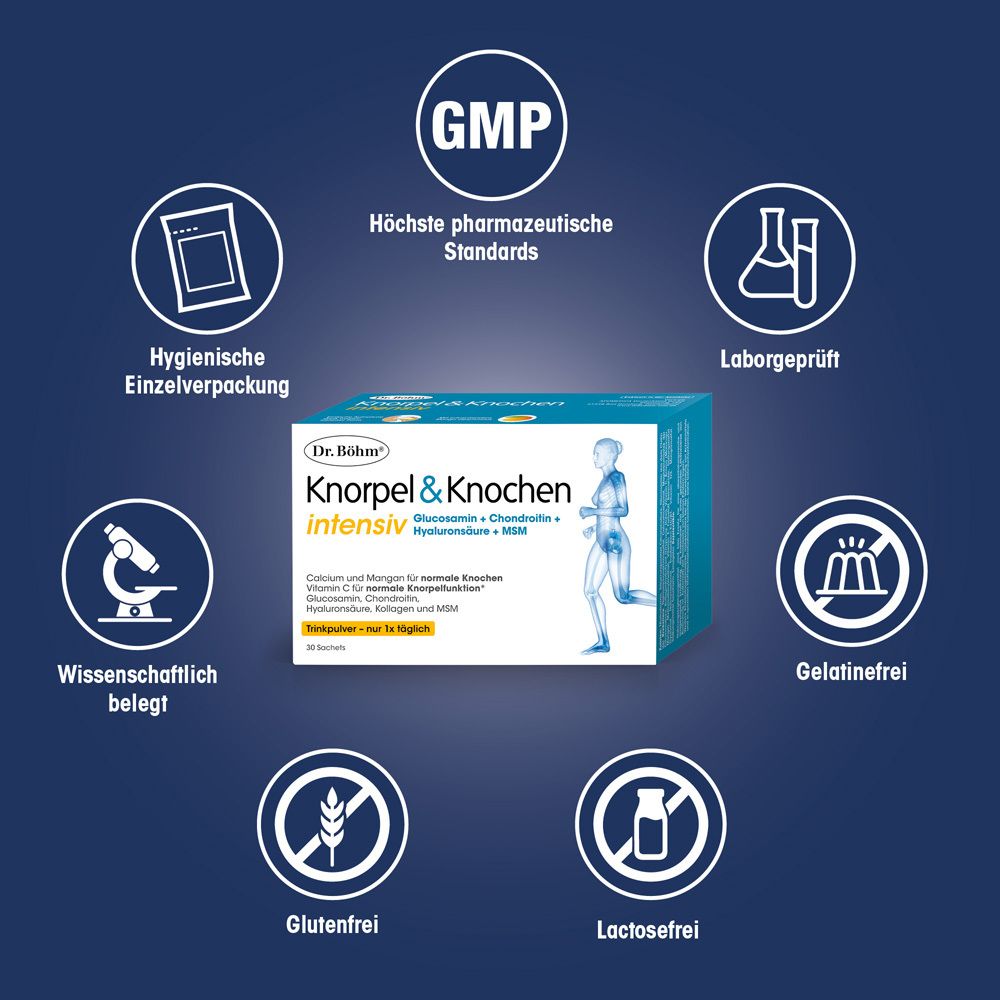 Graphique avec 5 ingrédients. Texte : "Avec les 5 principaux nutriments articulaires".