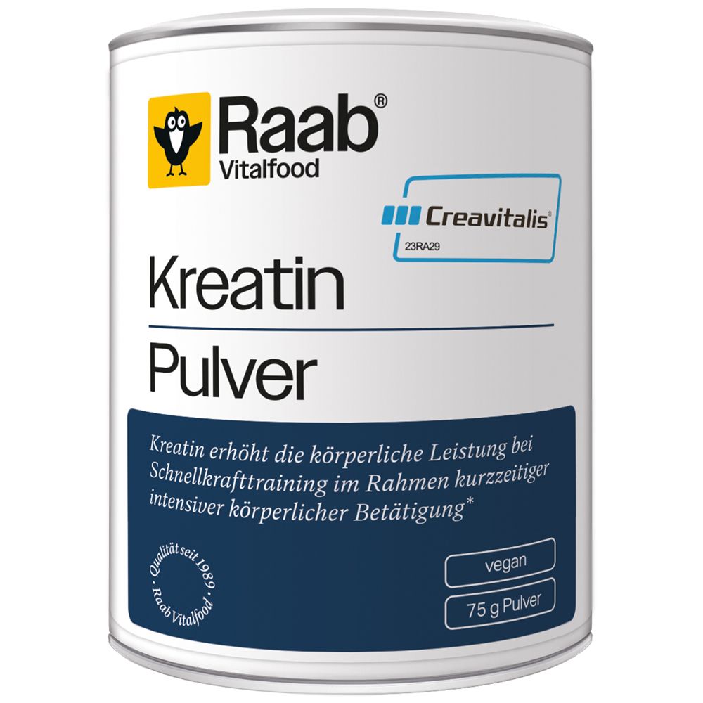 Raab Vitalfood Kreatin Pulver Dose, 75g. Vegan, glutenfrei, laktosefrei.