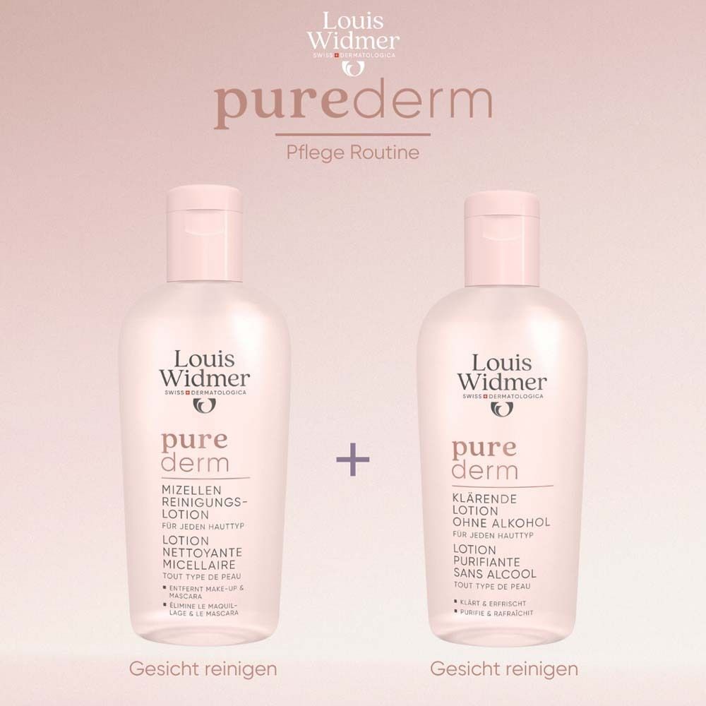 Deux produits : Lotion nettoyante micellaire et lotion clarifiante. Texte : Nettoyer le visage.