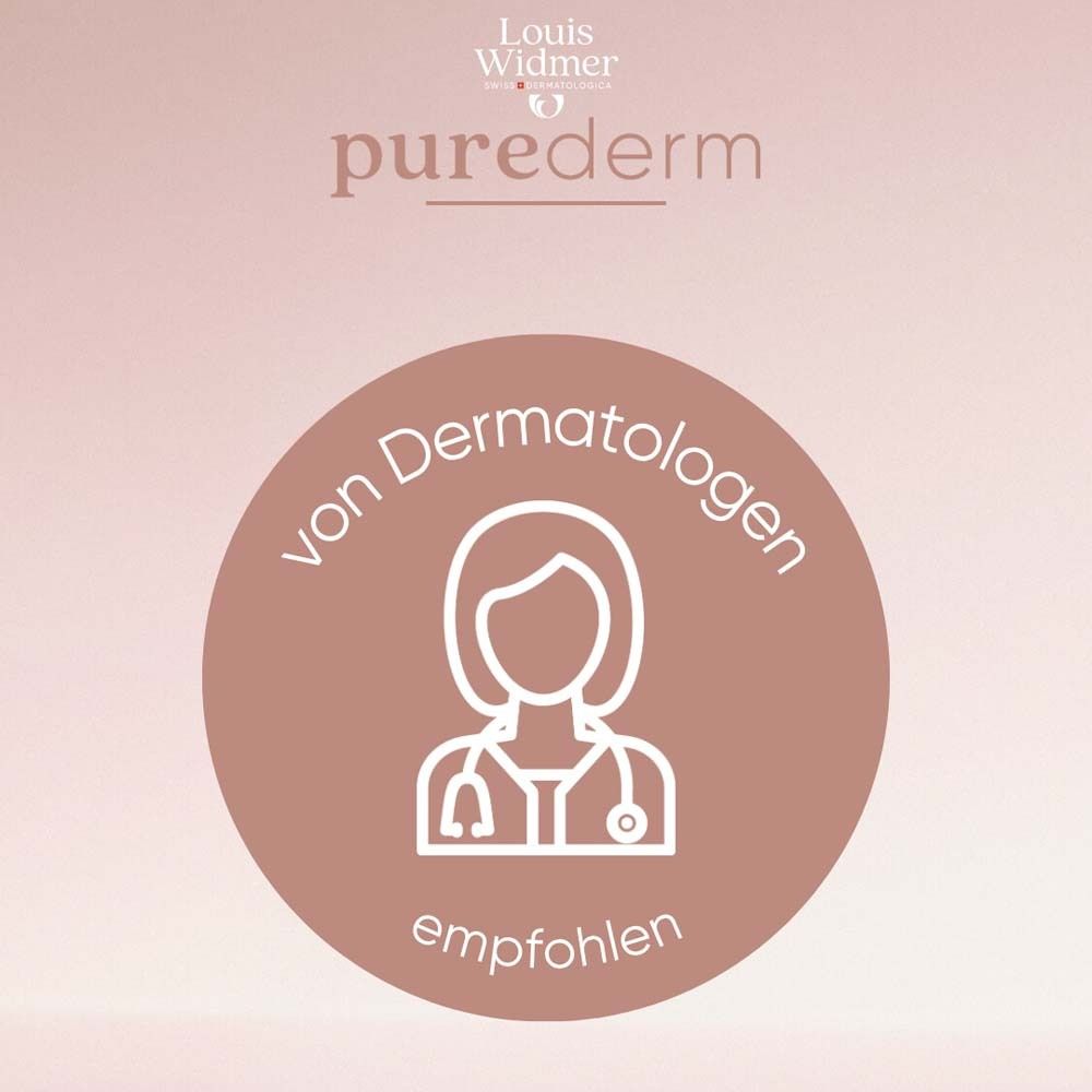 Autocollant rond. Texte: Recommandé par les dermatologues.