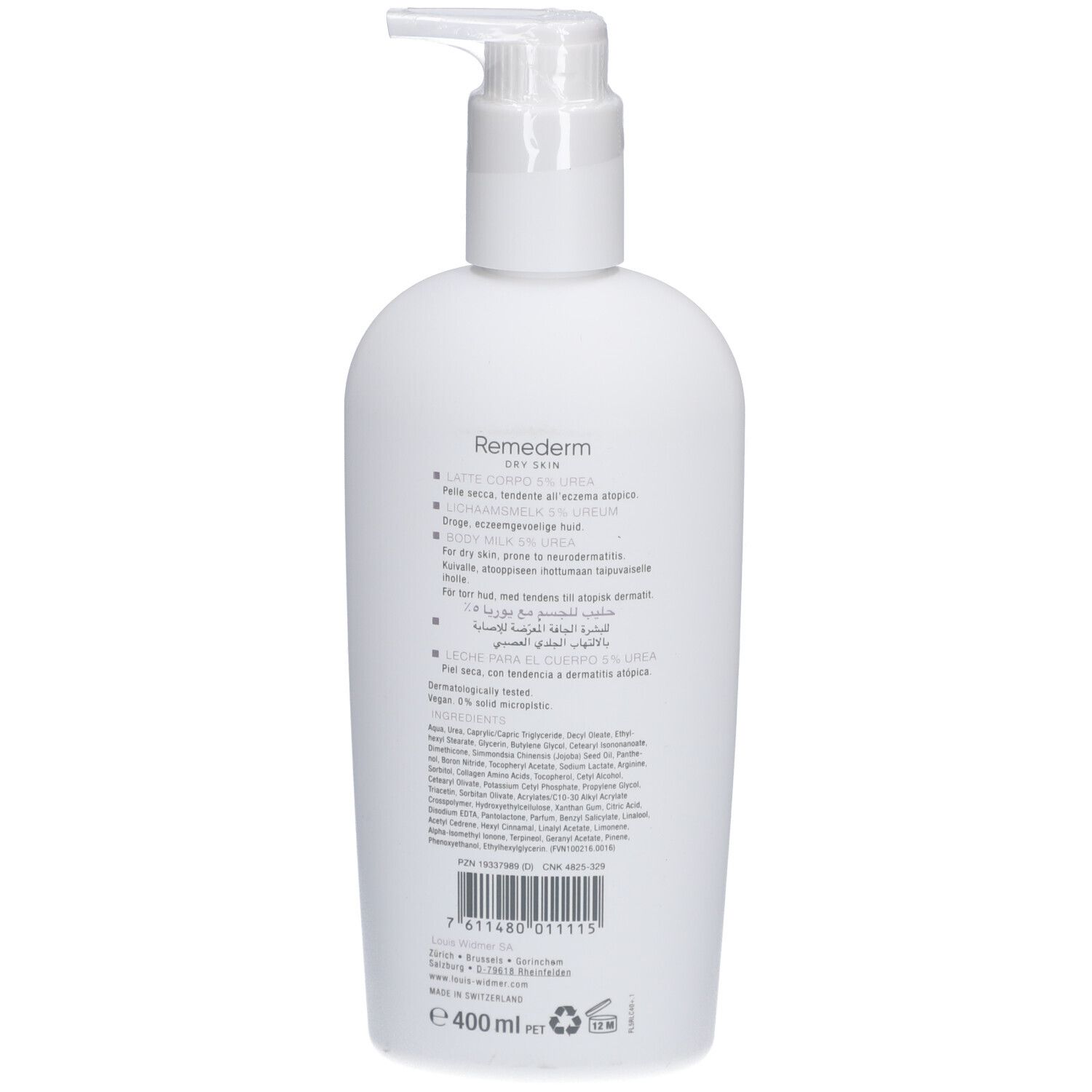 Louis Widmer Remederm Dry Skin Lait corporel 5 % urée non parfumé
