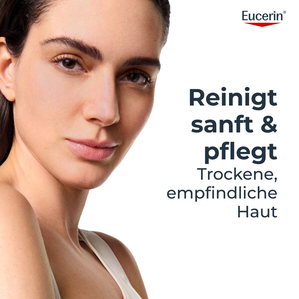 Femme à la peau lisse, Eucerin nettoie en douceur et prend soin des peaux sèches et sensibles.