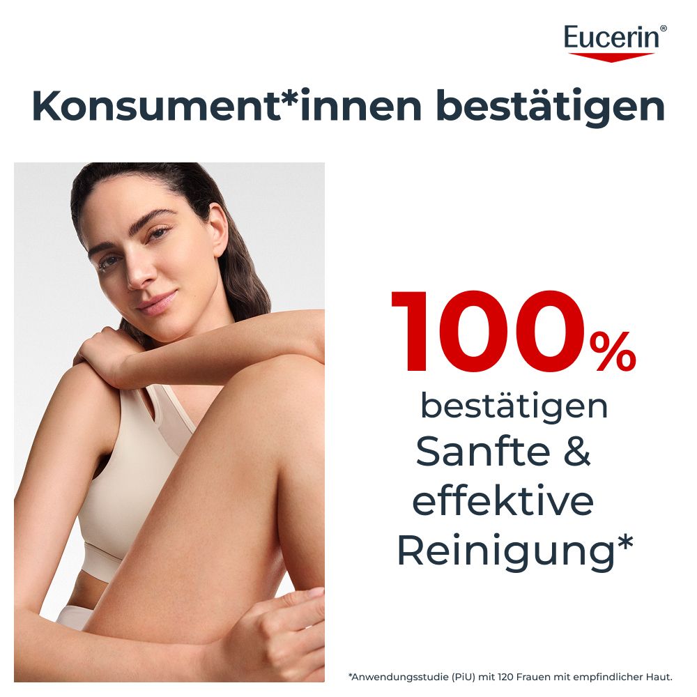 Femme confirme : 100% nettoyage doux et efficace avec Eucerin.