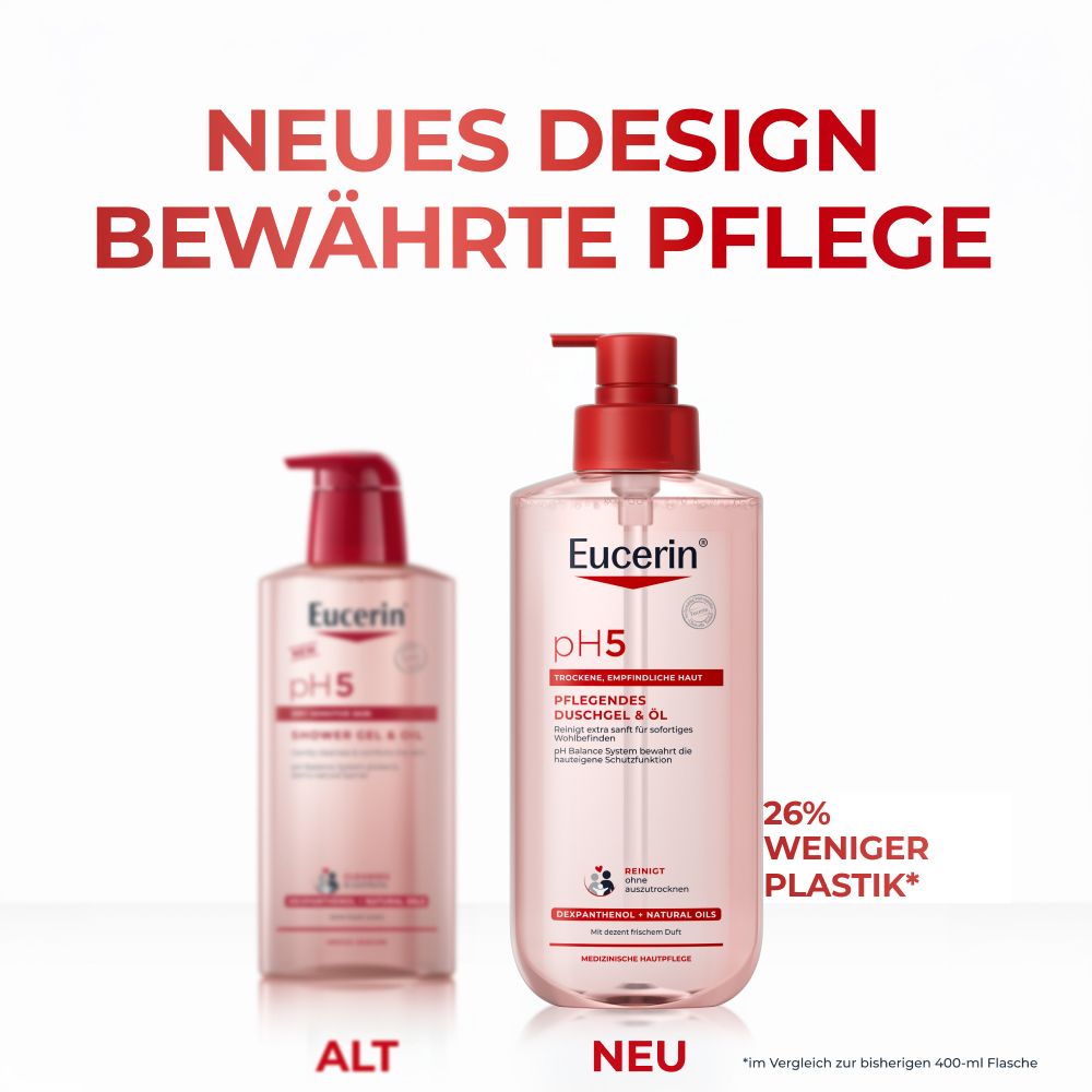 Eucerin Gel douche & huile : Nouveau design, soin éprouvé, 26% de plastique en moins.