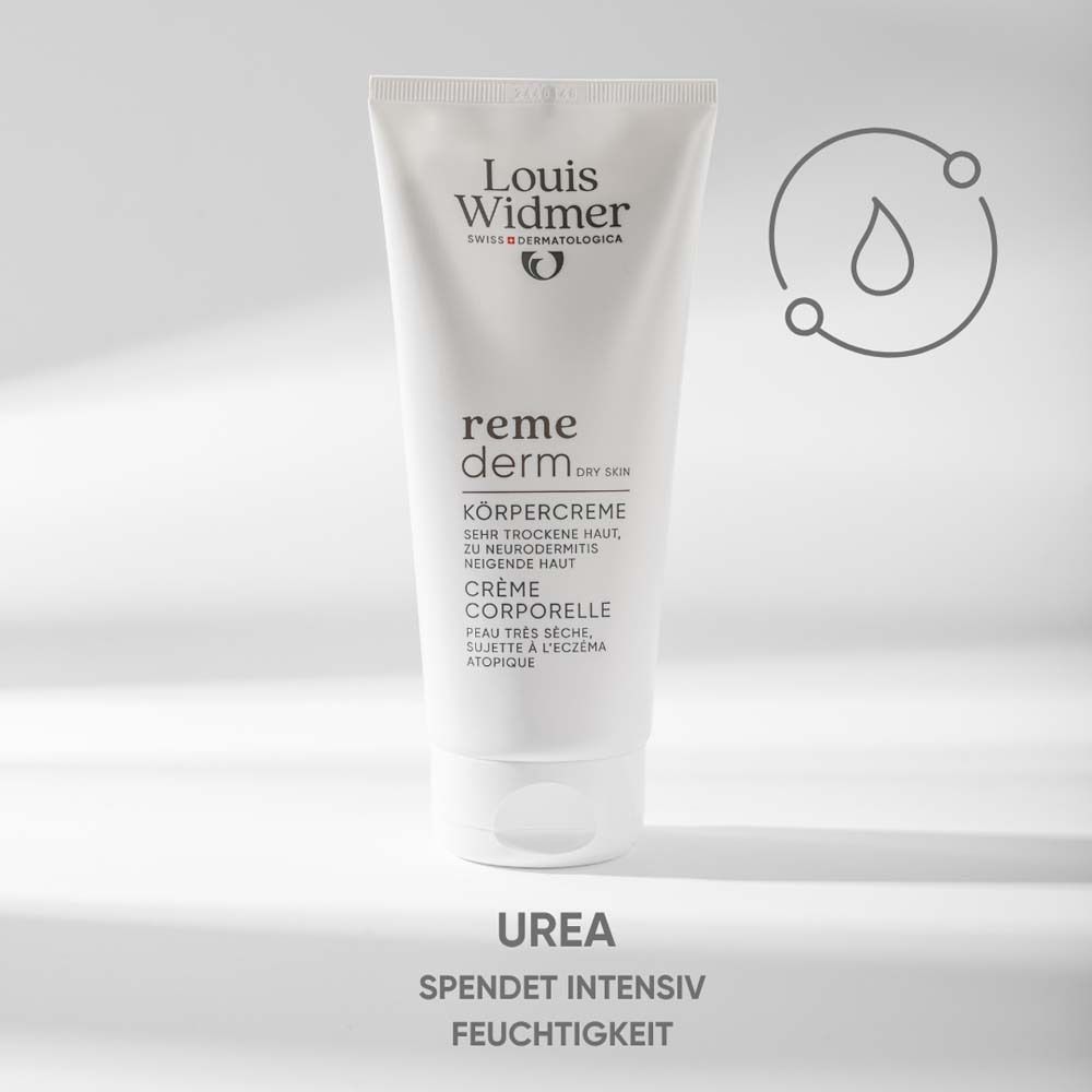 Tube blanc Louis Widmer, crème corporelle remederm. Avec urée.
