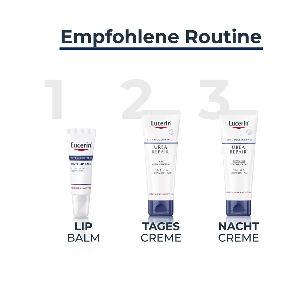 Baume à lèvres, crème de jour et crème de nuit Eucerin