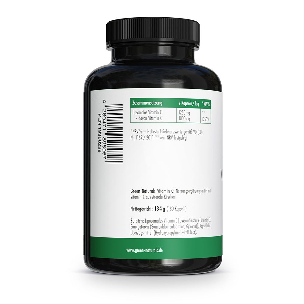 Rückseite der Dose Vitamin C mit Nährwertangaben und Inhaltsstoffen.