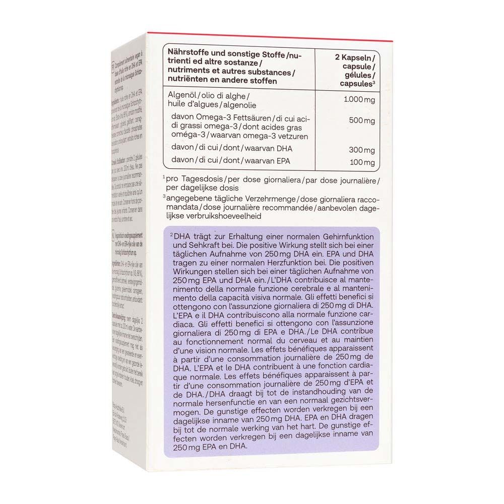 Dos de la boîte Redcare Omega-3 Vegan, informations nutritionnelles.