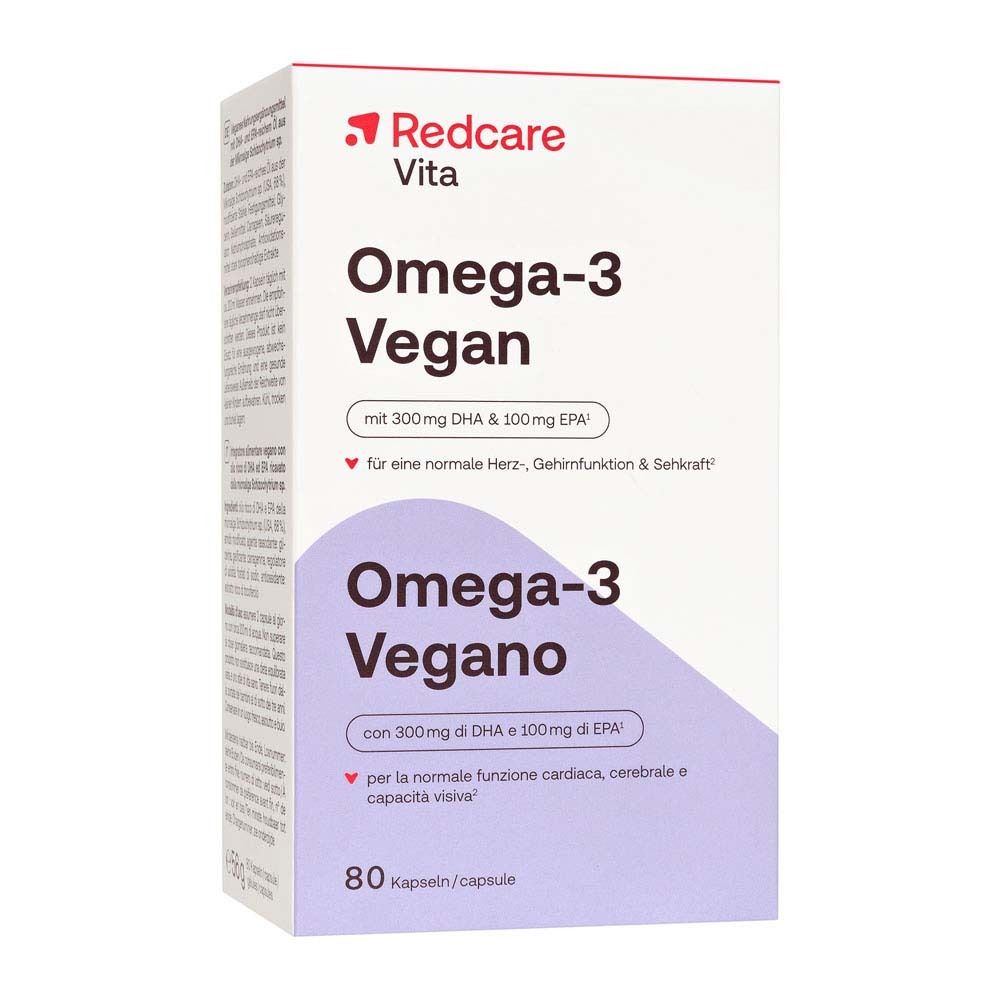 Boîte Redcare Omega-3 Vegan. Contient 80 gélules.