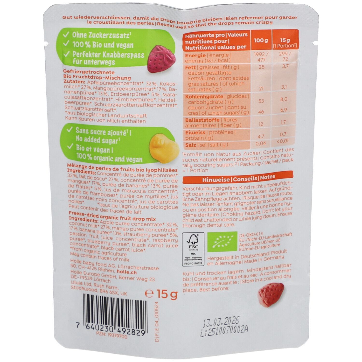 Holle bio Smoothie drops Fruits