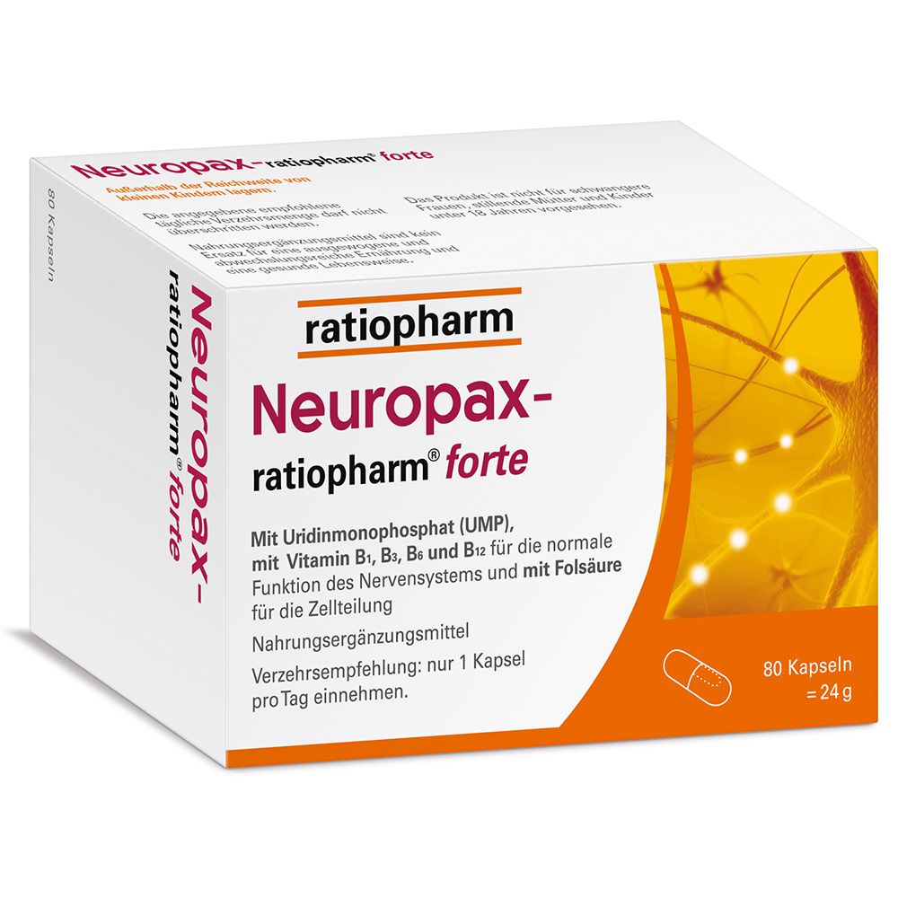 Neuropax-ratiopharm forte mit Uridinmonophosphat (UMP), Vitamin B12 und Folsäure zur Unterstützung der Nervenregeneration