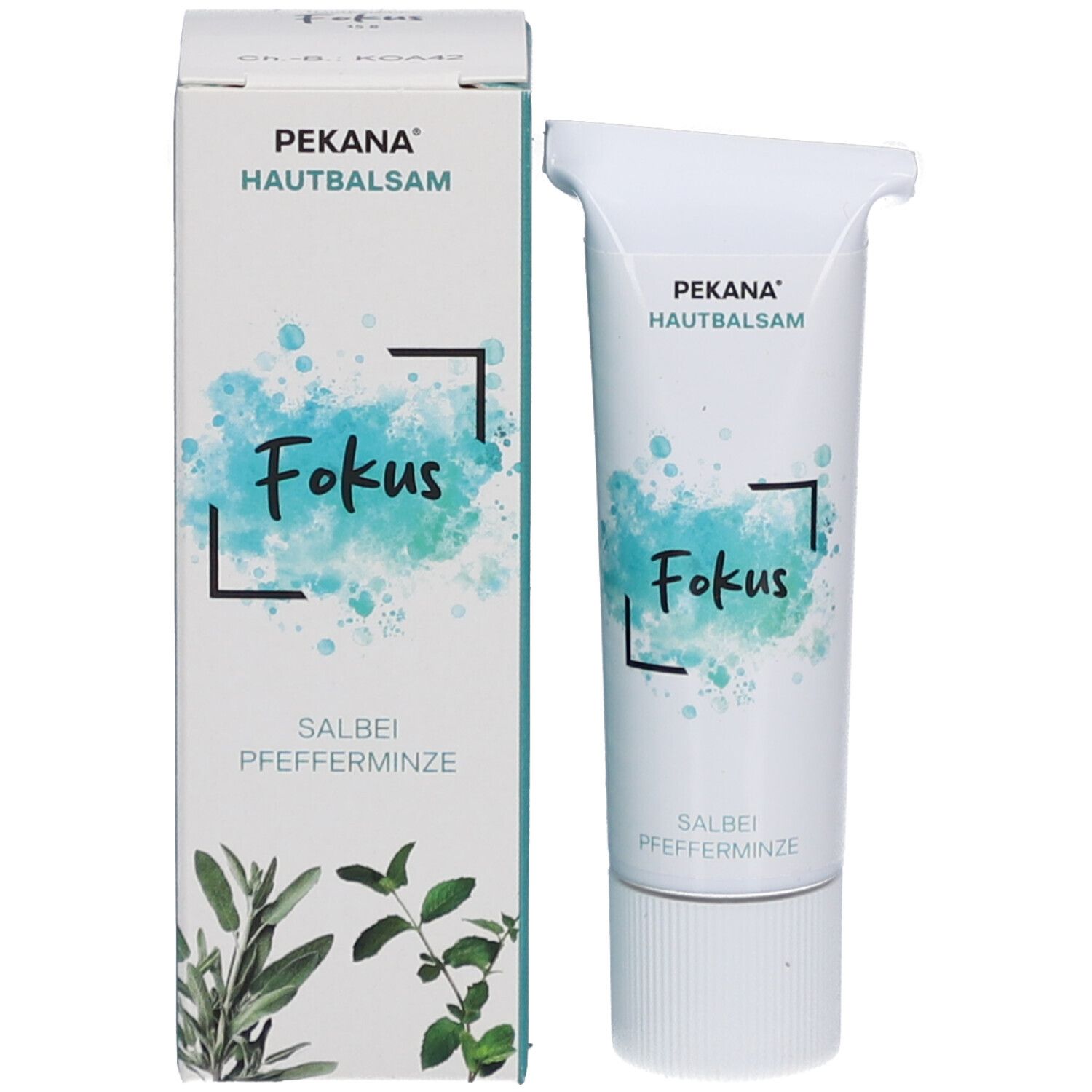 Produktverpackung mit Tube. Box und Tube nebeneinander. Box mit Produktnamen und Inhaltsstoffen.