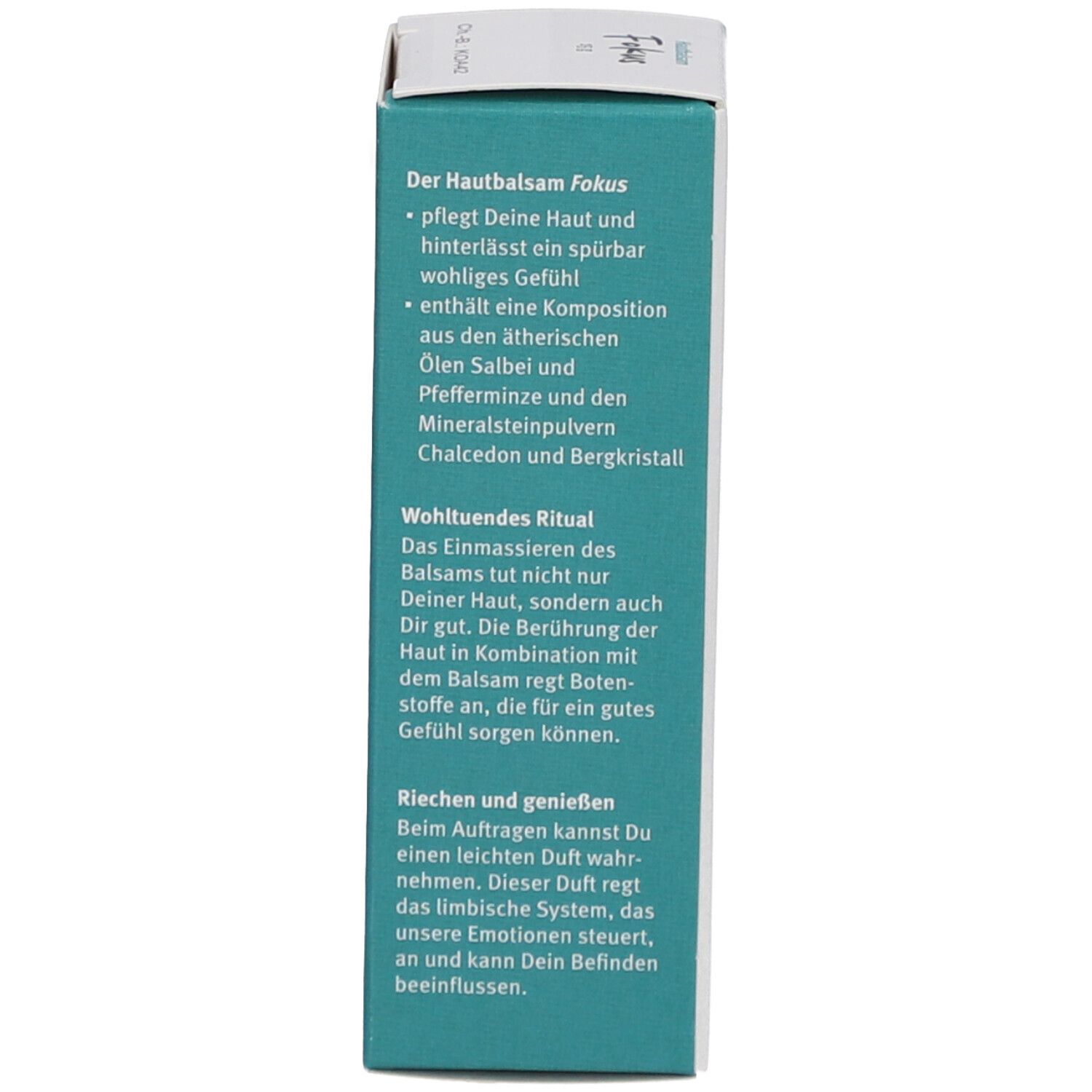 Seite der Produktbox. Beschreibung der Eigenschaften und des Rituals. Text in deutscher Sprache.