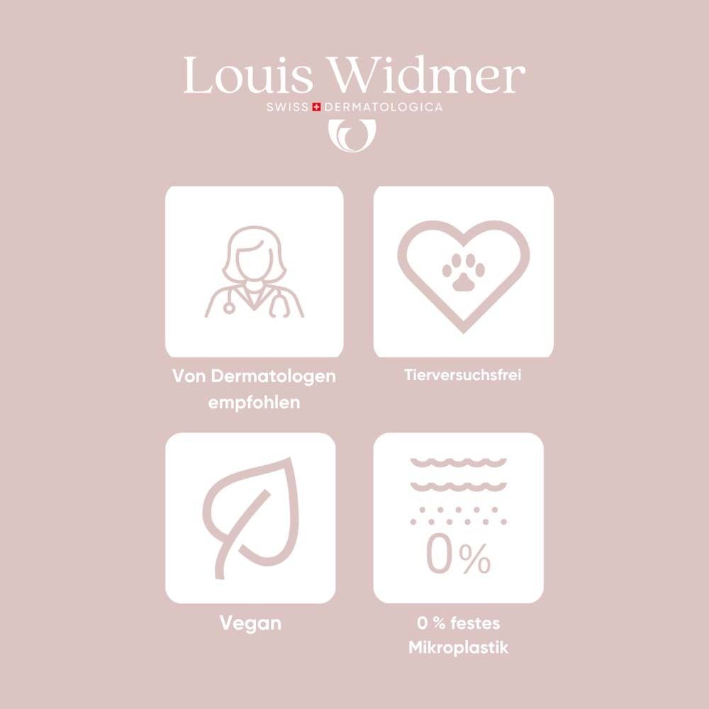 Symbole: Dermatologen empfohlen, tierversuchsfrei, vegan, 0% Mikroplastik.