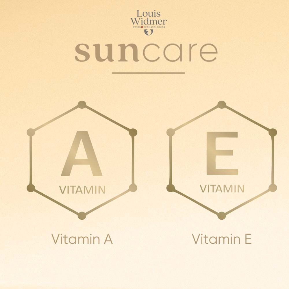 Deux formes hexagonales avec vitamine A et E. Texte: Vitamine A, Vitamine E. Suncare.