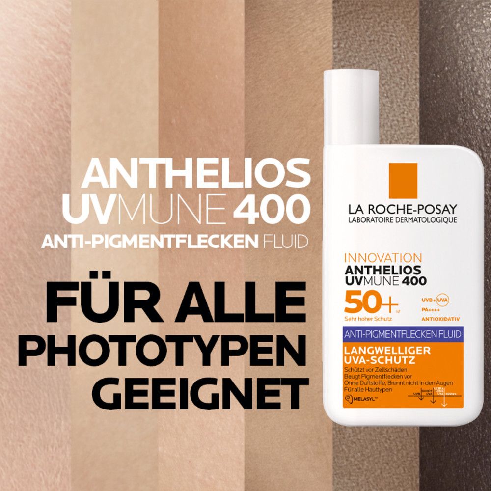La Roche-Posay Anthelios UVMune 400 Fluide Anti-Taches. Convient à tous les phototypes.
