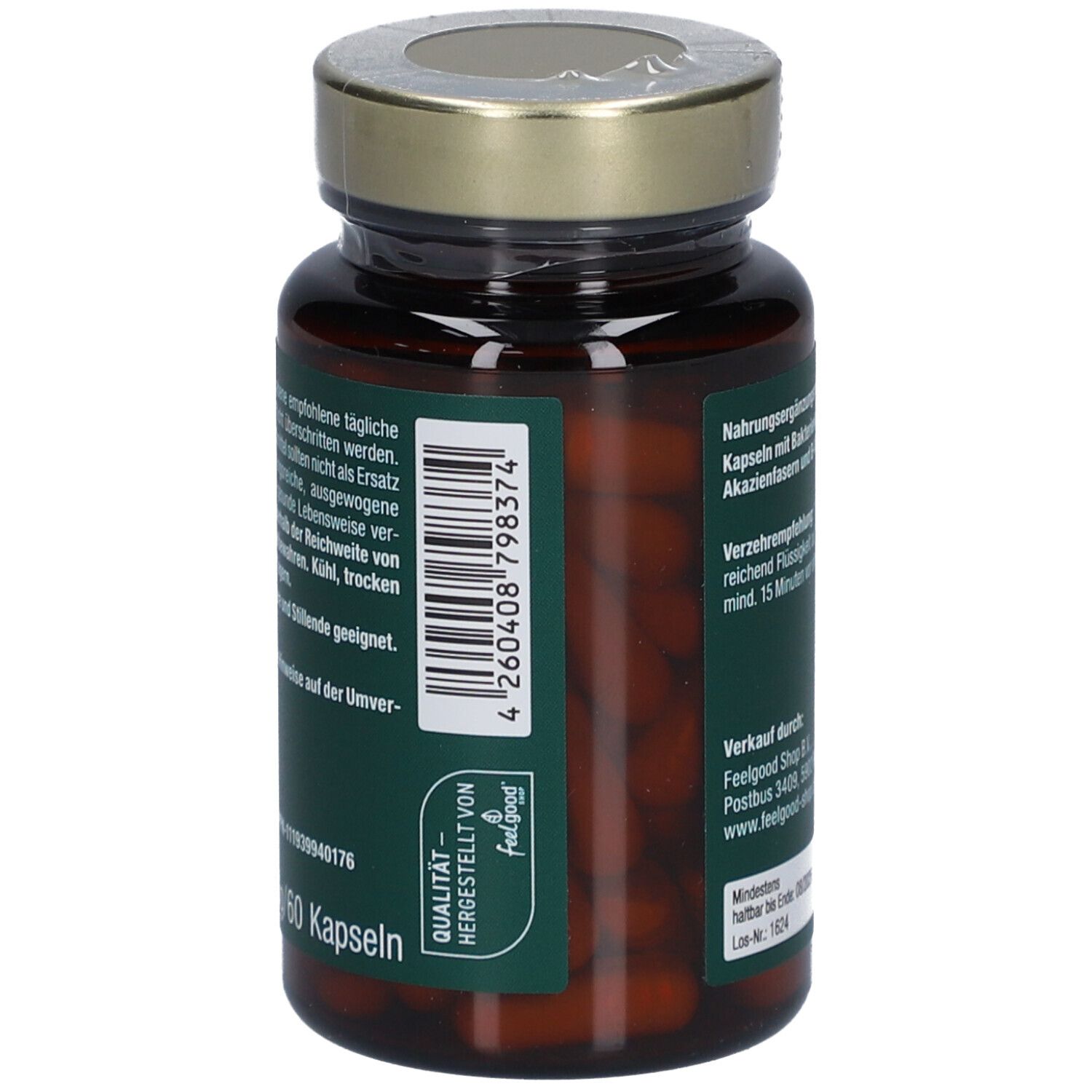 Rückseite der Flasche: Hinweise, Mindestens haltbar bis, Los-Nr., Hersteller-Qualitätssiegel.