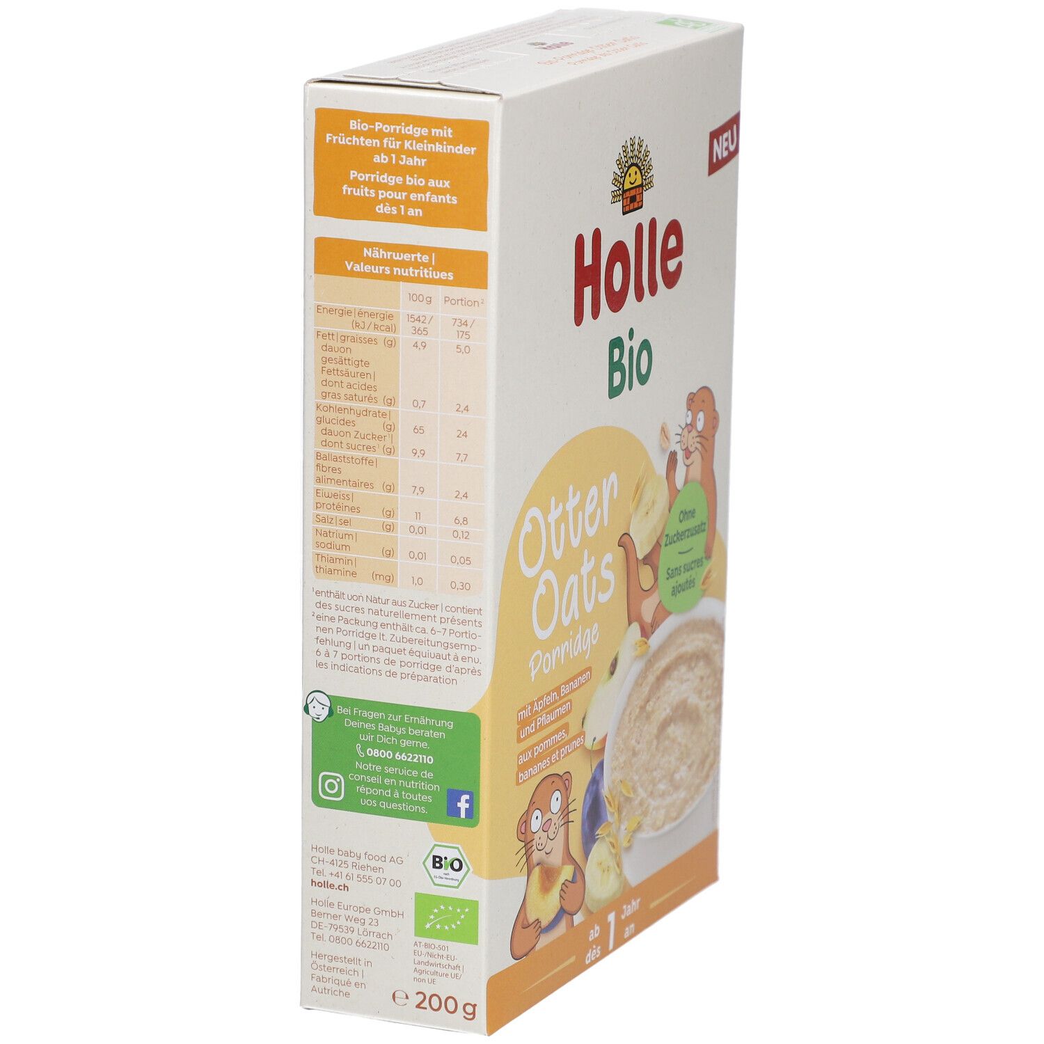 Holle Bio Otter Oats Porridge d'avoine - Avec épeautre, pomme, banane & pruneau