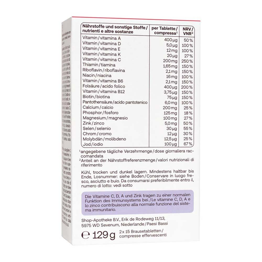 Emballage du produit, dos avec tableau nutritionnel et autres informations. Texte en plusieurs langues.