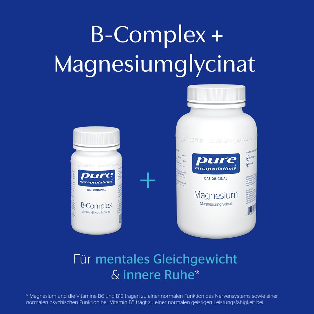 Pots pure encapsulations® B-Complex et Magnésiumglycinate pour l'équilibre mental et le calme intérieur.
