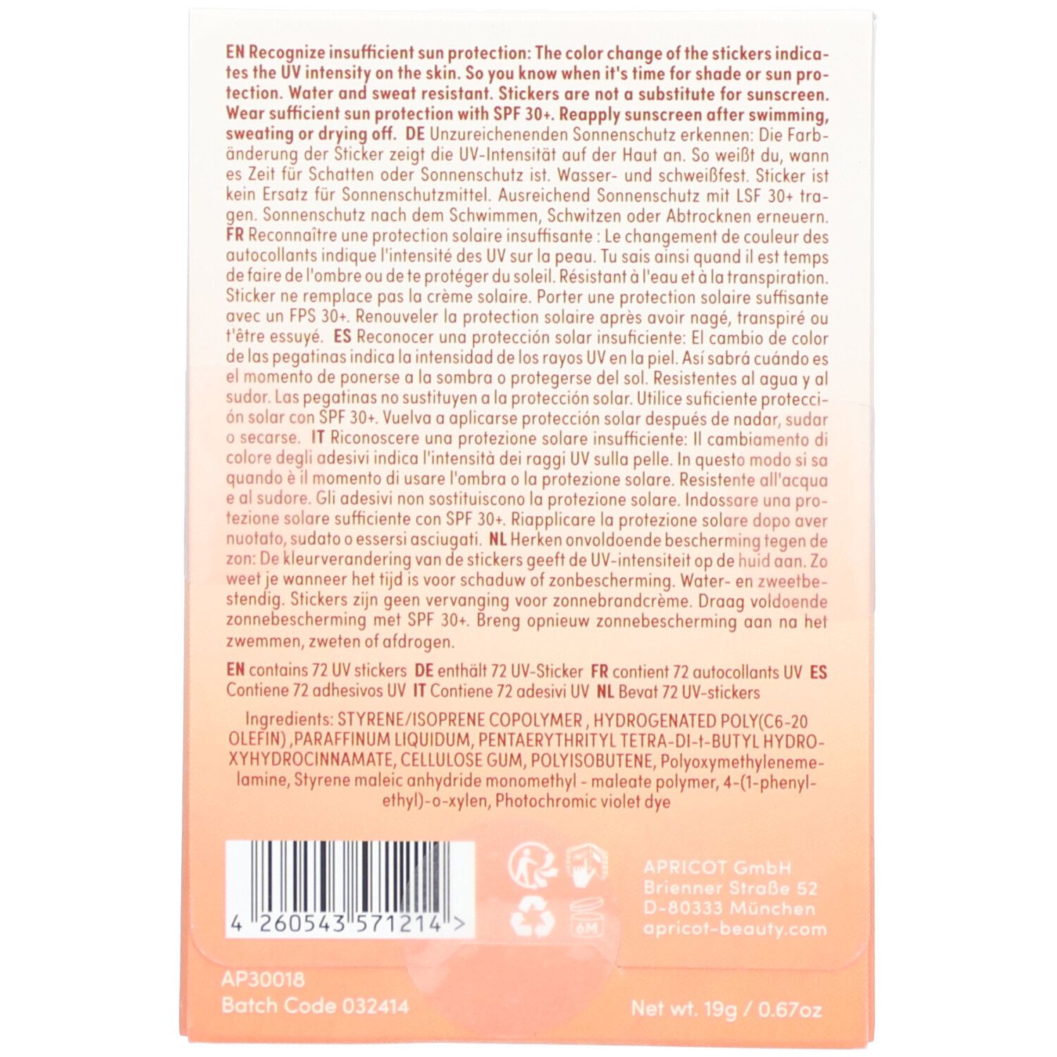 APRICOT UV Indicator Sticker "better safe than sorry"