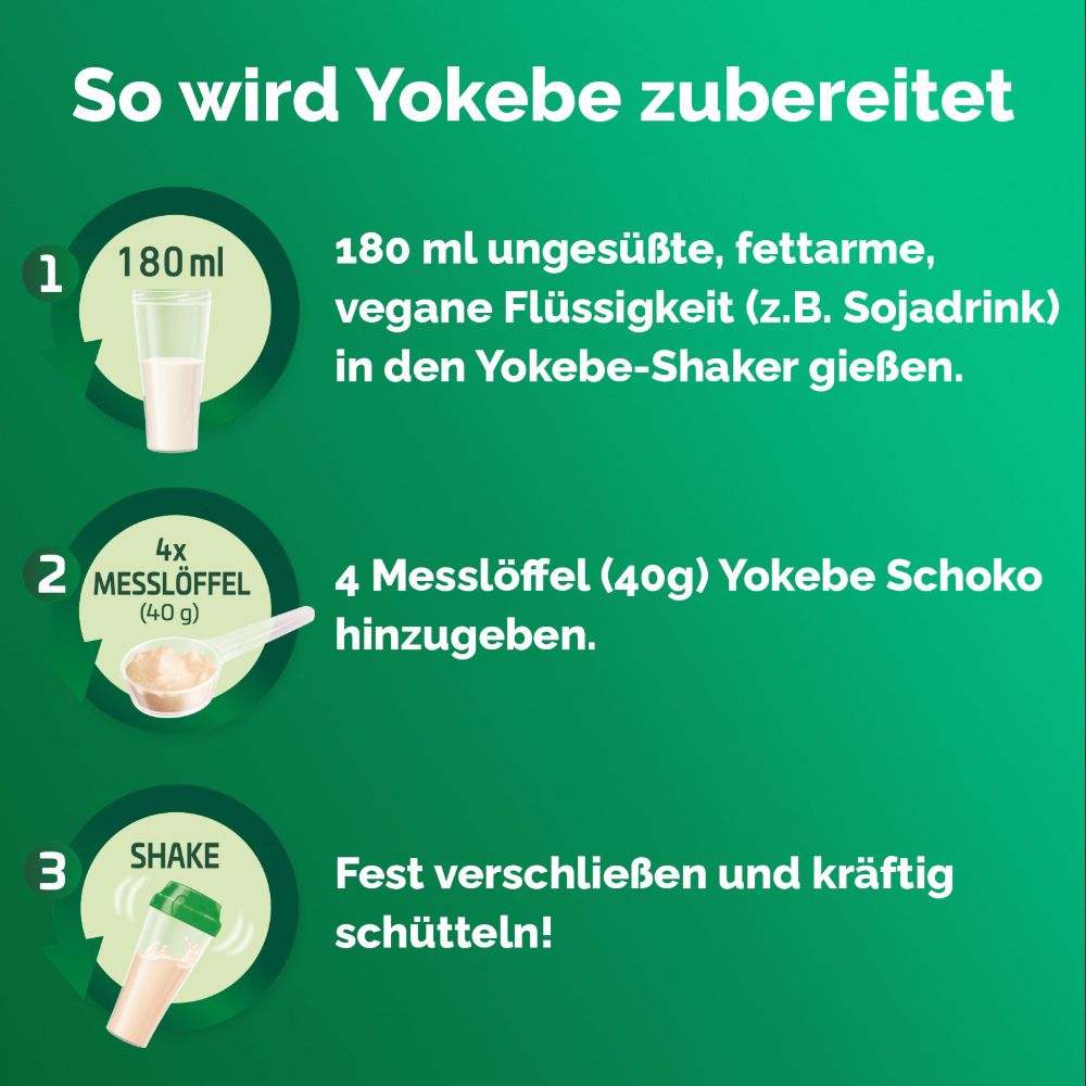 Instructions pour préparer Yokebe : liquide, poudre, secouer. Ingrédients et étapes de préparation.