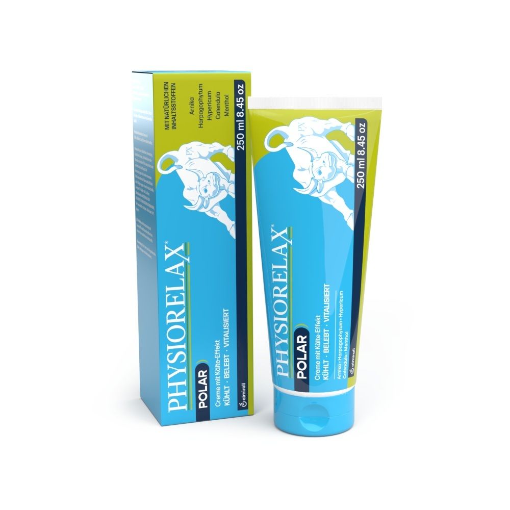 Tube et boîte de Physiorelax Polar Crème, 250 ml.