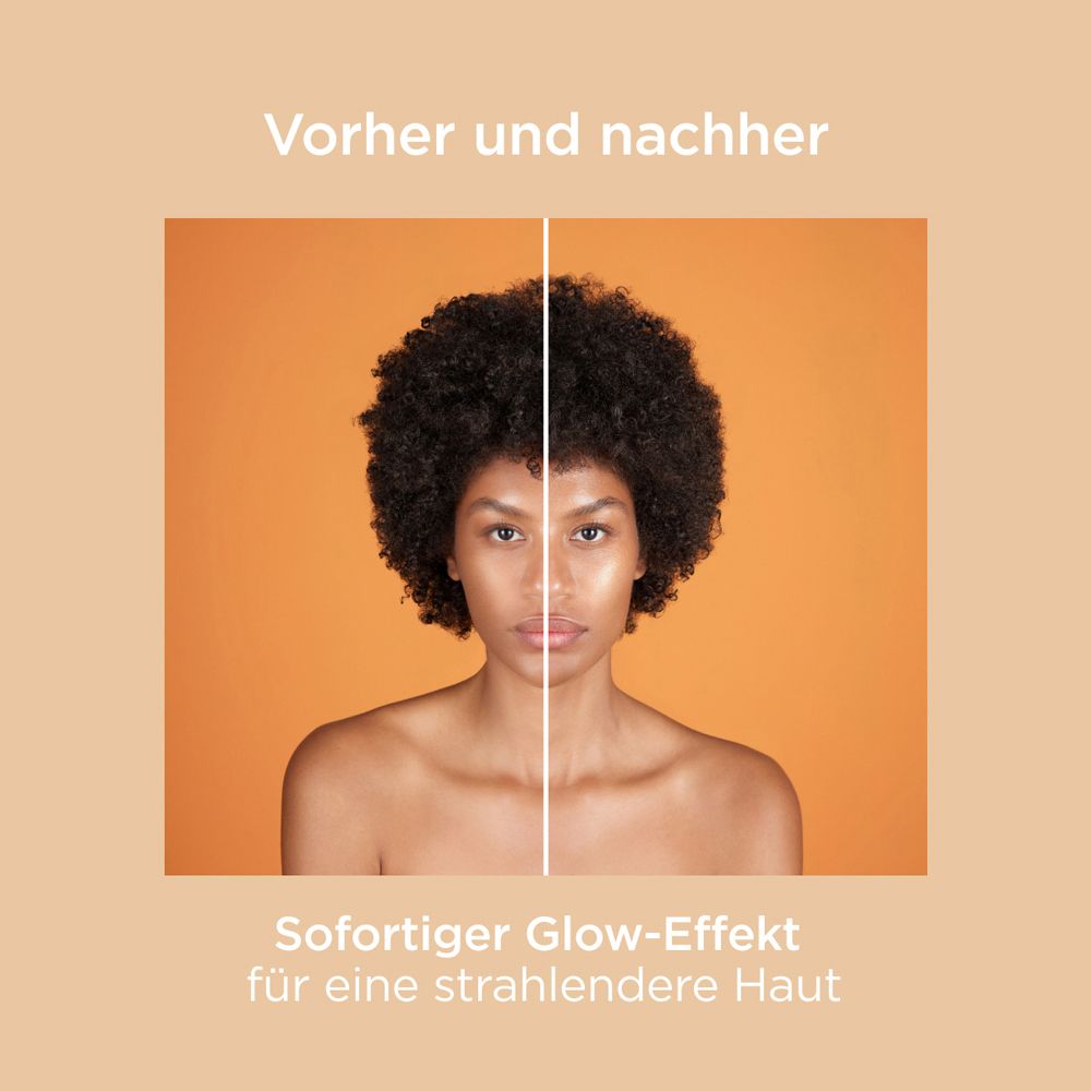 Image avant-après. Femme avec et sans effet éclat. Effet éclat immédiat.