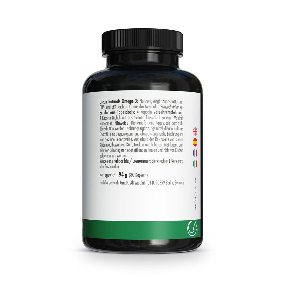 Green Naturals Omega-3 Dose: 1835mg aus Algenöl, 80 Kapseln, vegan.