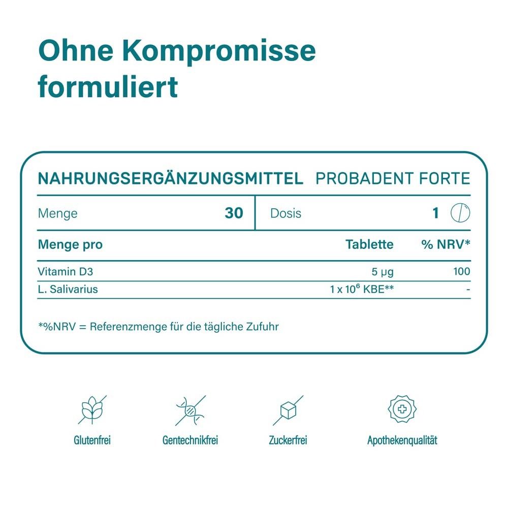Tablette, Finger. Text: 3 Stämme, Biotin, Vitamin D3, Pfefferminzgeschmack.