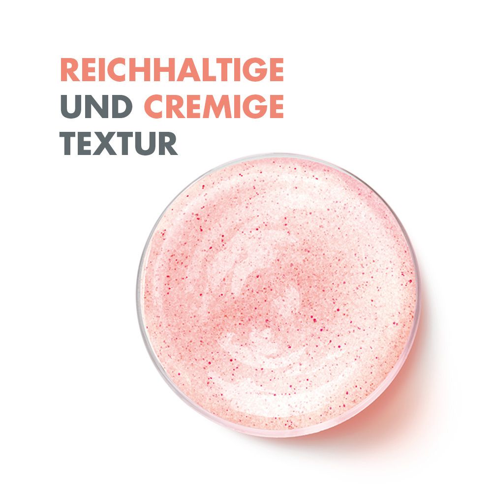 Récipient en verre avec gel peeling rose. Texture riche et crémeuse.