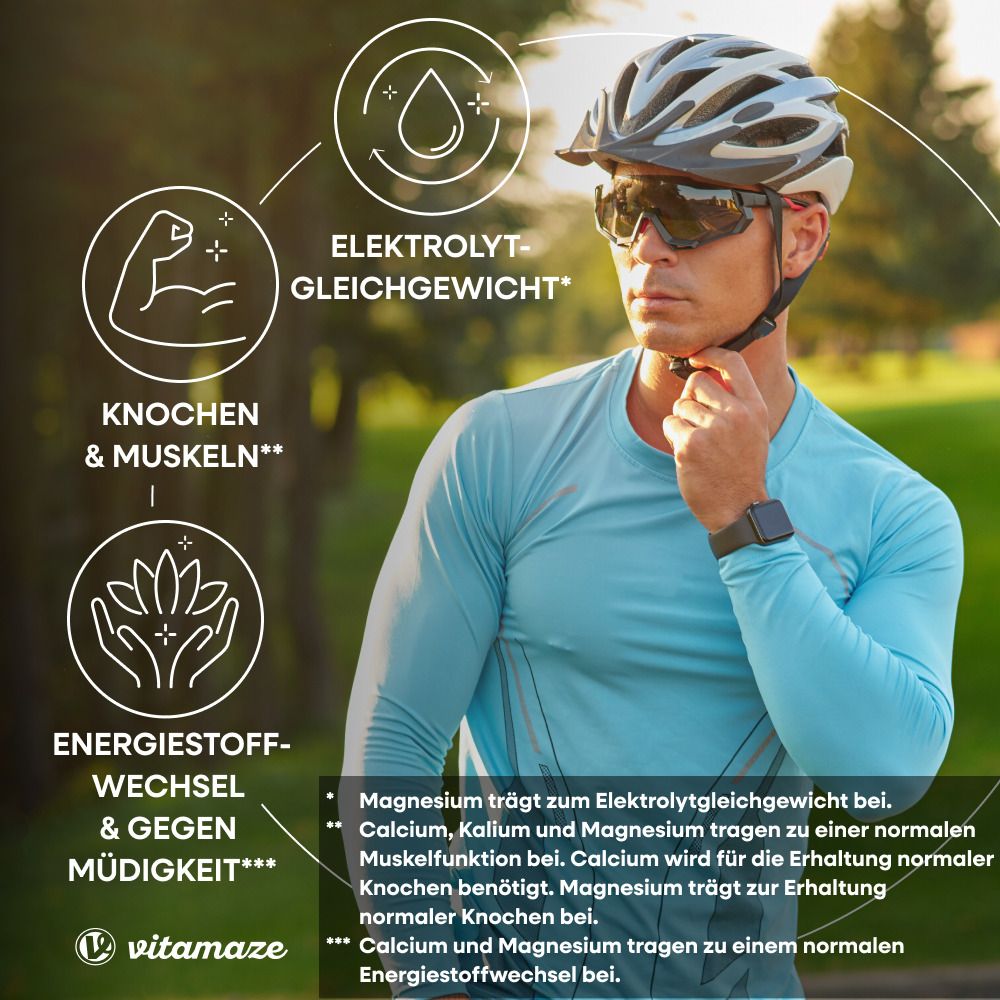 Homme avec casque et lunettes. Graphiques sur l'équilibre électrolytique, os et muscles, métabolisme.