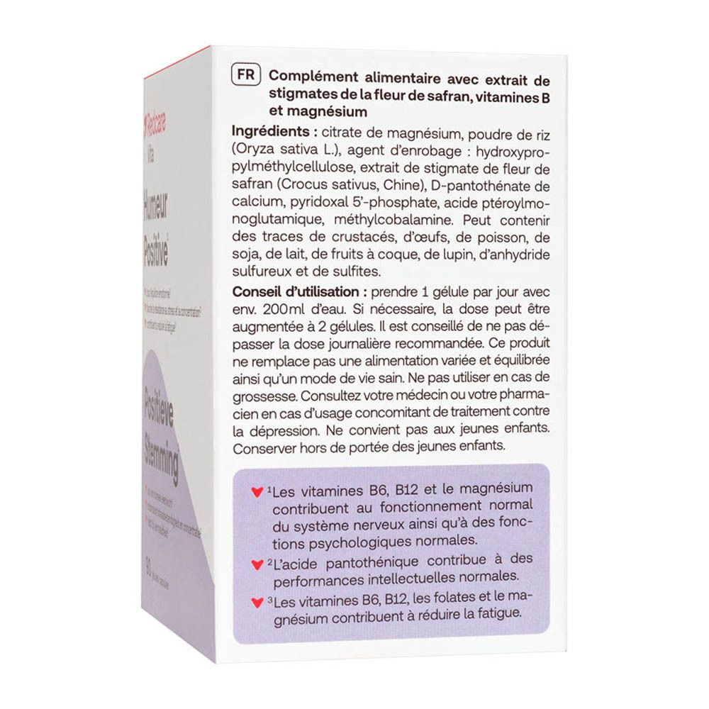 Dos de la boîte avec ingrédients, conseils d'utilisation et informations nutritionnelles. Texte en néerlandais.