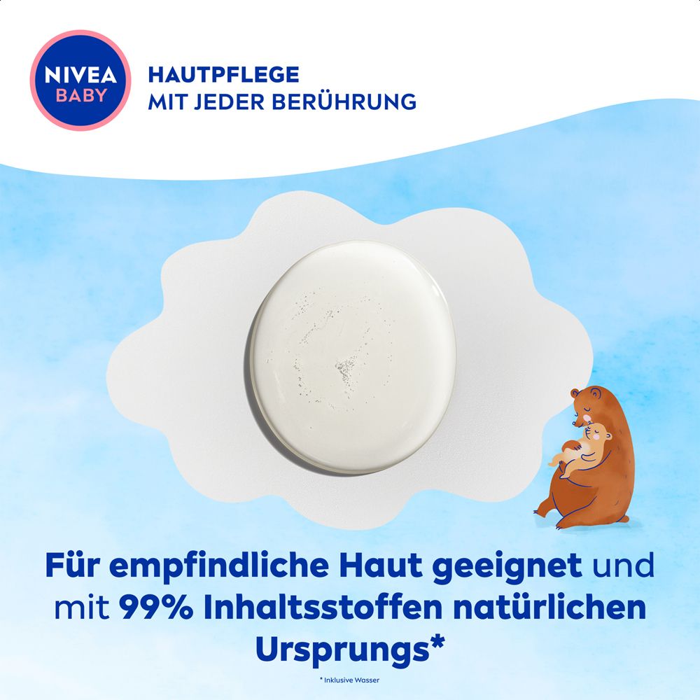 NIVEA BABY : Convient aux peaux sensibles, 99% d'ingrédients d'origine naturelle. Avec motif ours.